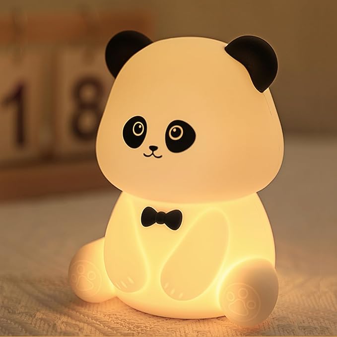 Cute Panda Night Light, LED Squishy Night Lamp, 7 Colors Dimmable Nursery Nightlight for Kids, Rechargeable Touch Lamp, Dorm Decor, Kids Funny Gifts (Panda)
