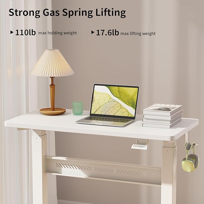 Mobile Walking Pad Desk with Wheels, Pneumatic Small Rolling Standing Desk Riser Height Adjustable (28-43.7") for Treadmill, Portable Computer Table for Home Office, White