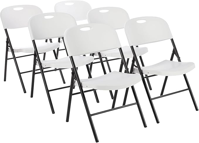 Amazon Basics Sturdy Foldable Plastic Chair, Portable, 350-Pound Capacity, White, 6-Pack