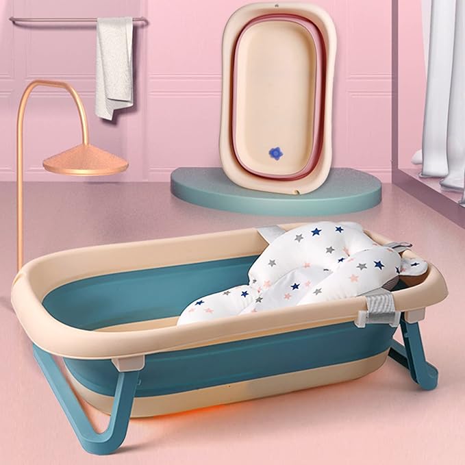 Baby Bath Cushion Pad Newborn Bathtub Mat Bath Supporter Net Bathtub Pillow Non-Slip Floating Bathing Tub Seat (Green Bear, One Size)
