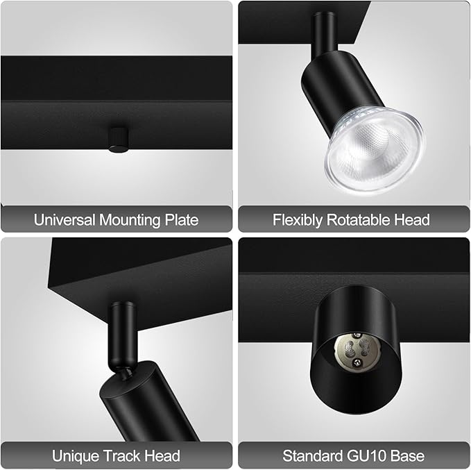Plug in Track Lighting, 16" LED Track Light Fixtures Ceiling, Black 3 Way GU10 Wall Spotlight, Rotatable Track Head, Plug in Ceiling Light Kitchen Hallway Living Room,15 Foot Power Cord(NO Bulb)