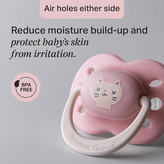 Tommee Tippee Ultimate Fit Newborn Pacifiers, 0-6 Months, Extra Air Holes, Symmetrical Nipple and Shield, 100% BPA Free Silicone, Dishwasher & Sterilizer Safe, Pink and Beige, Pack of 4