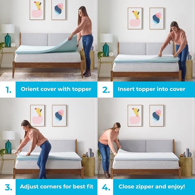 Linenspa 3 Inch Gel Swirl Memory Foam Mattress Topper with Machine-Washable-Cover