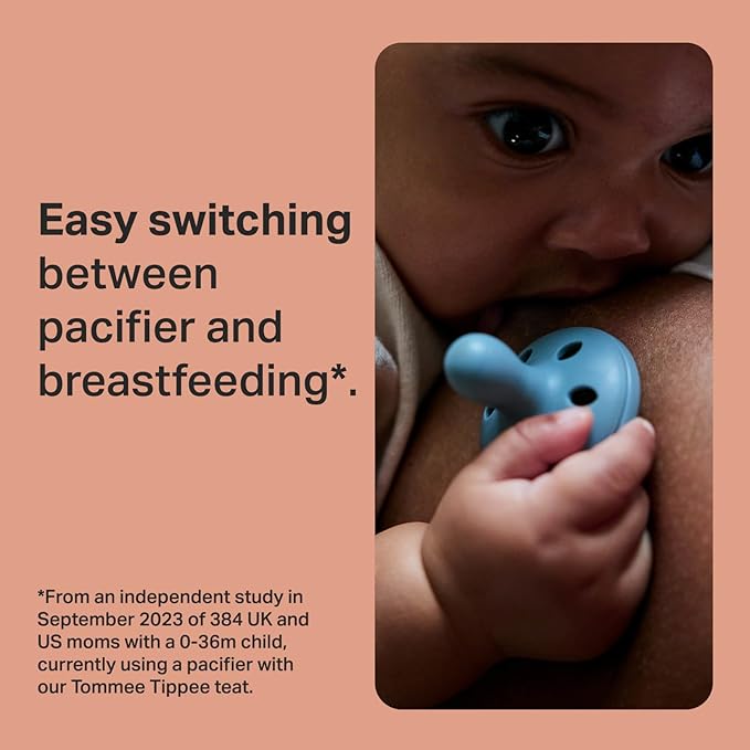 Tommee Tippee Breast-Like Pacifier, Lightweight, One-Piece Silicone Design, Symmetrical Nipple, 0-6m, 4 Pack