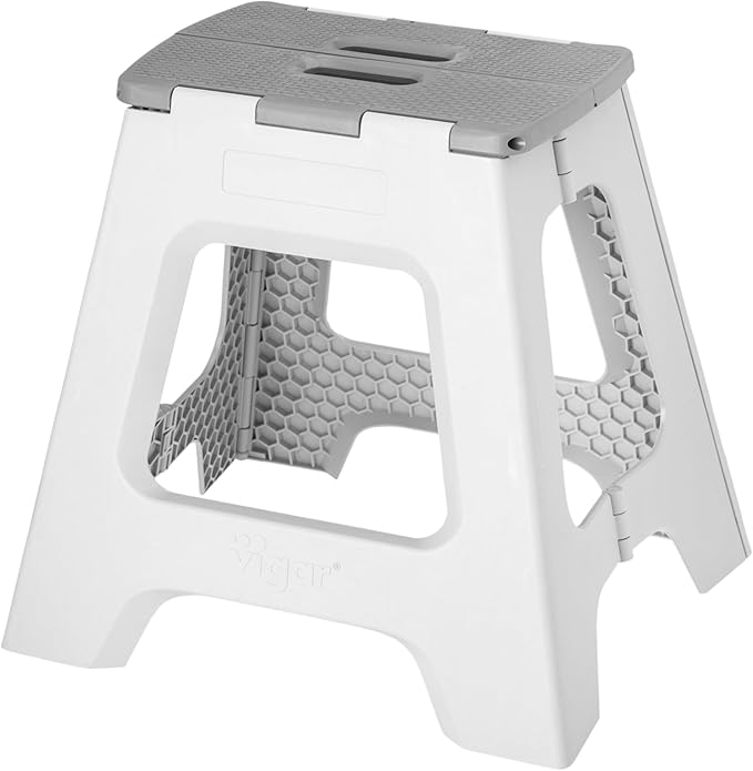 Vigar Compact Step Stool Foldable, 16-inch Step Stools for Adults up to 330 Pound, Lightweight Stool, Non-Slip Folding Step Stool, Gray