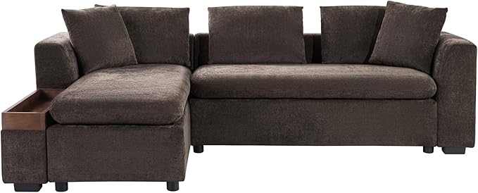 Ball & Cast Modular L-Shaped Sectional Sofa with Storage - 93.8" Chenille Fabric Couch, Deep Seating & Matching Pillows, Modern Living Room Furniture,Brown