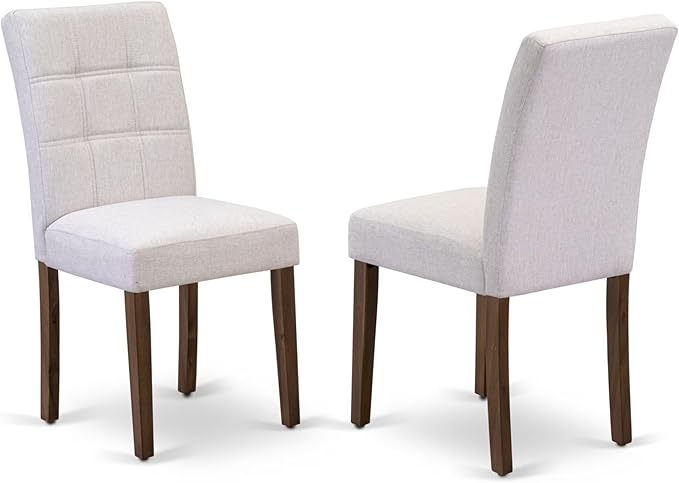 East West Furniture ANAS5-AWA-08 5 Piece Mid Century Dining Table Set Consists A Kitchen Table and 4 Mist Beige Polyester Fabric Dining Chairs, Antique Walnut