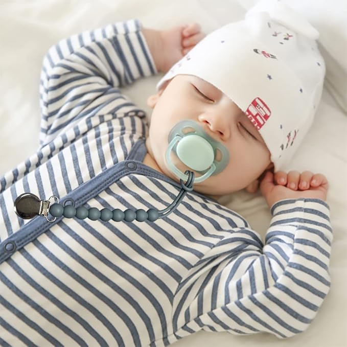 Pacifier Clip for Boys Girls - MORIBOX Paci Clip Soothie Baby Binky Holder for Shower Gift Birthday 2 Pack (Grey)