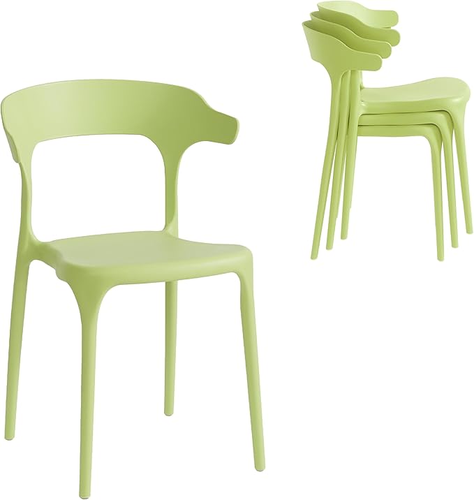 Modern Stackable Dining Chair Set, No Assembly, Plastic Chair, Patio Chair, Suitable for Indoor and Outdoor Cafes and Restaurants, Set of 4 (Pistachio Green)