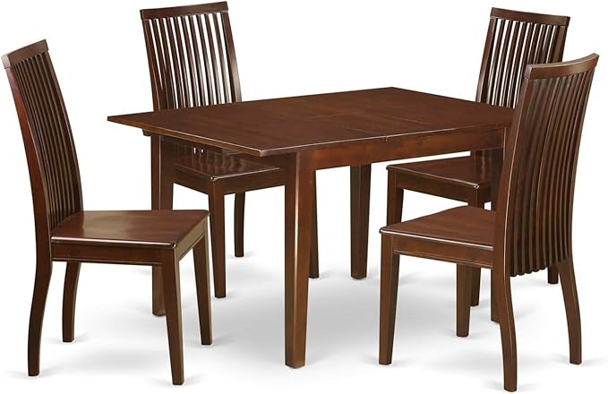 East West Furniture MLIP5-MAH-W 5 Piece Dining Set Includes a Rectangle Dining Room Table with Butterfly Leaf and 4 Kitchen Chairs, 36x54 Inch, Mahogany