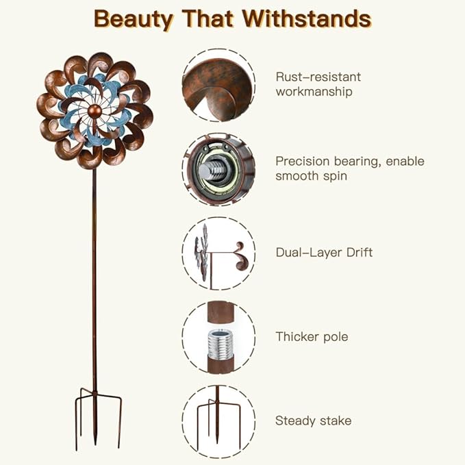 Metal Wind Spinner Outdoor, Wind Spinners for Yard and Garden, 84 inch Wind Sculptures & Spinners, Windmill for Yard Art