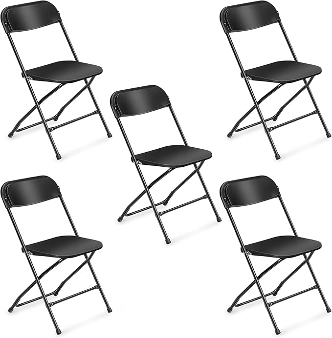 VINGLI 5 Pack Black Plastic Folding Chair, Indoor Outdoor Portable Stackable Commercial Seat with Steel Frame 350lb. Capacity for Events Office Wedding Party Picnic Kitchen Dining