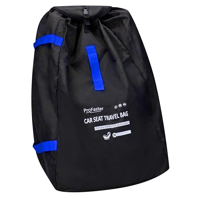 Car Seat Travel Bag Backpack for Air Travel - Karfast Universal Infant Carseat Gate Check Bag Cover for Airplane, Foldable with Pouch, Blue