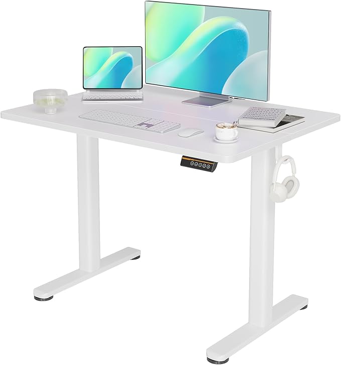 YDN Electric Standing Desk, 40x24 Inch Adjustable Height Stand up Desk, Sit Stand Home Office with Splice Board, White