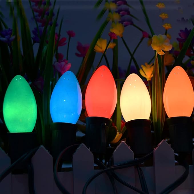 SUNSGNE 25Ft Christmas Lights Outdoor, C9 Multicolor Christmas Lights with 26 Colored Ceramic Incandescent Bulbs for Holiday, Xmas, Roofline, Wedding- Green Wire