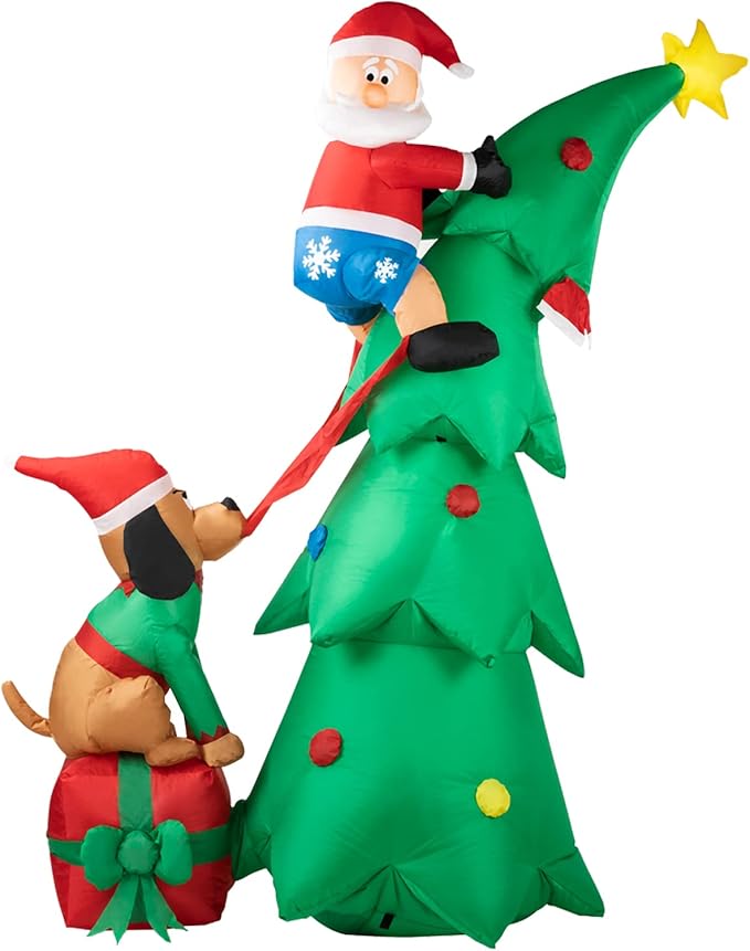 Hioasis 7 FT Christmas Inflatable Decorations - Outdoor Inflatables with Santa Claus Christmas Tree and Dog- Party Decoration for Indoor&Outdoor Courtyards Suitable for Christmas/Party/Yard