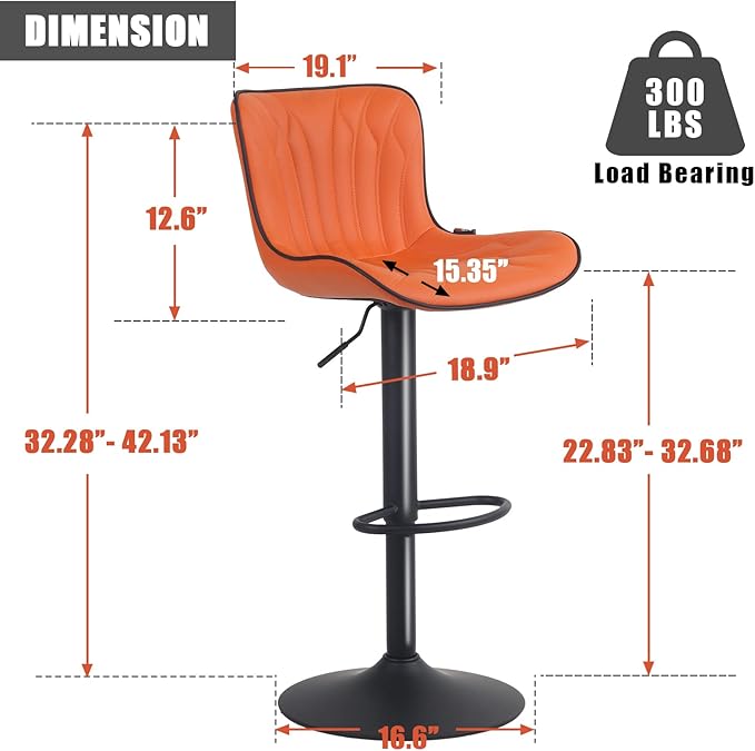 YOUNIKE Orange Bar Stools Set of 4 Modern Swivel Counter Height Bar Chair with Back Adjustable Kitchen Island Faux Leather Padded Barstools taburetes de bar Breakfast sillas para barra de cocina 4PCS
