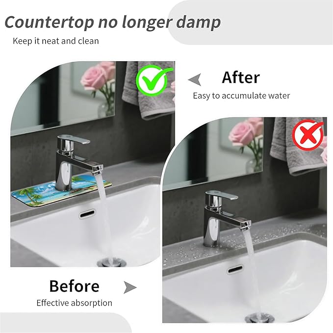 Kitchen Sink Splash Guard，Summer coconut Beach dolphins Faucet Mat Sink