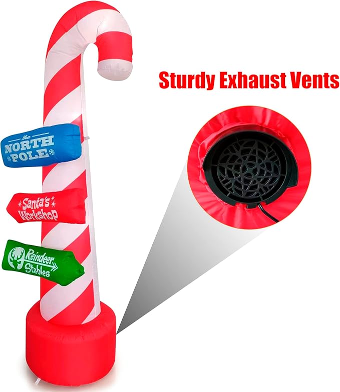 8ft Outdoor Candy Cane Stacking Sign Inflatables with LED Lights - Blow Up Yard, Garden, Lawn Decorations for Christmas Parties