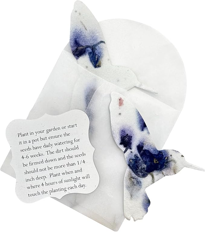 Wildflower Seed Paper - Set of 24 Purple Hummingbird-Shaped with Envelope and Planting Instruction, Writable & Plantable Gift for Plant Lover, Use for Funeral, Memorial, & Life Celebration