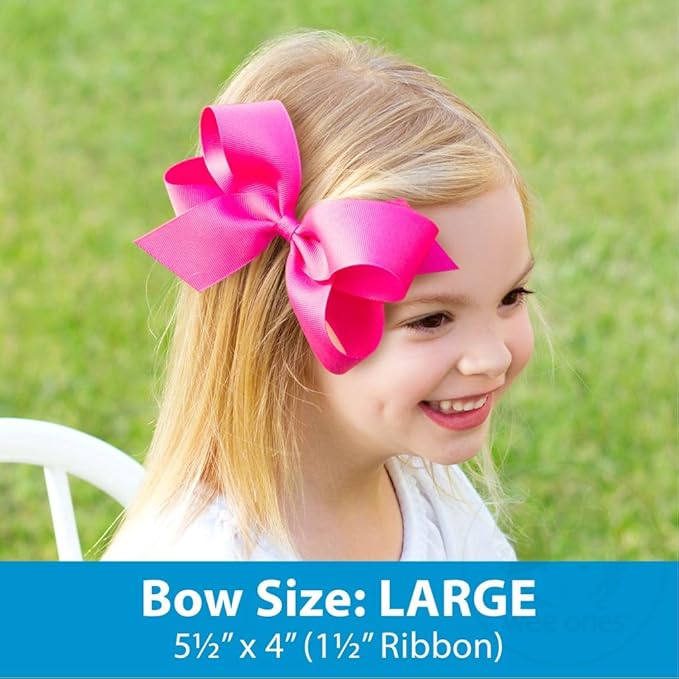 Wee Ones Girls 2 Pack Grosgrain Hair Bows with Plain Wrap Centre on a Wee Stay No Slip Clip, Large, Red
