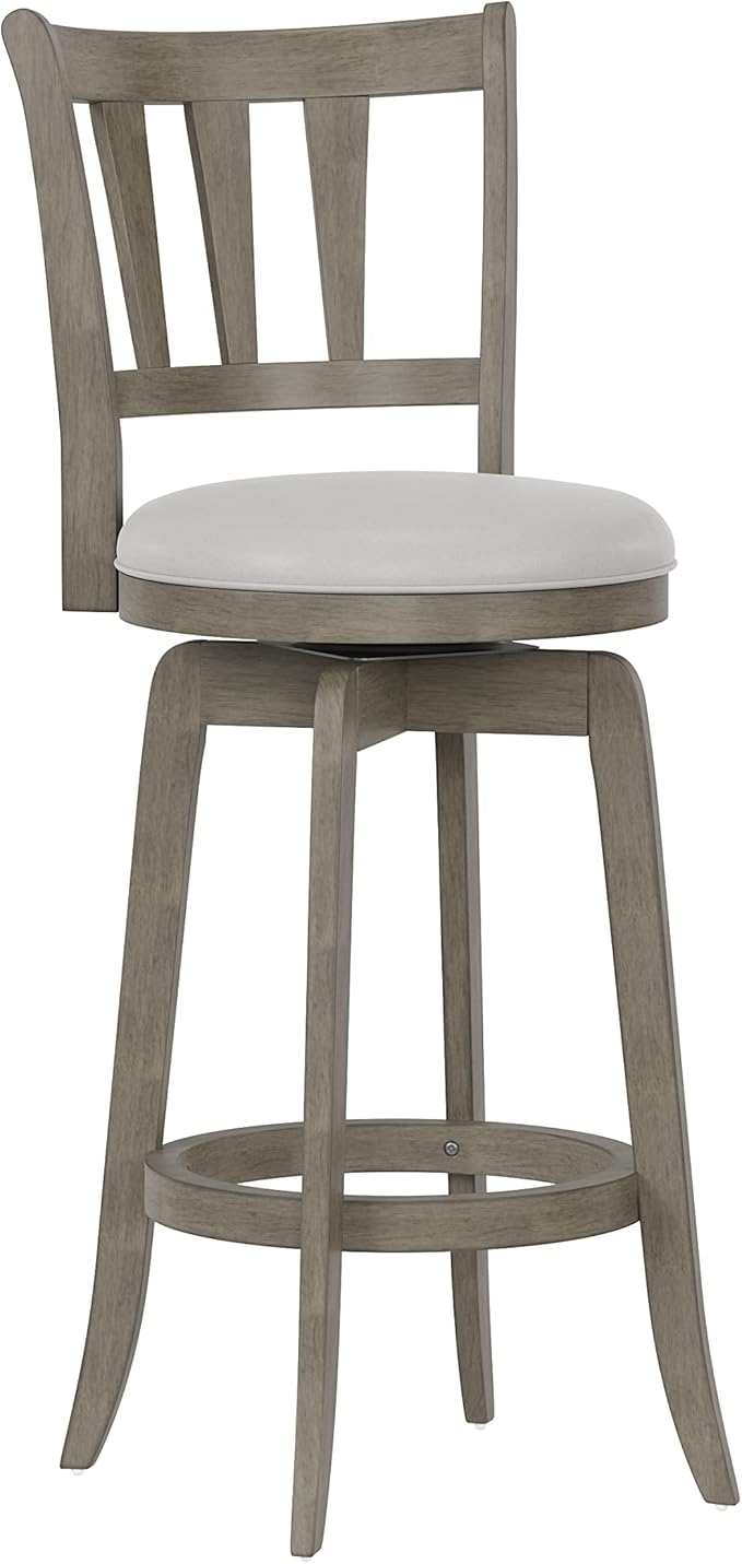 Hillsdale, Presque Isle Wood Bar Height Swivel Stool, 19"D x 17.5"W x 43.5"H, Aged Gray