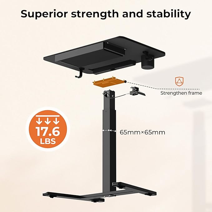 Mobile Standing Desk with Drawer, 28" Rolling Desk with Cup Holder and Hooks, Portable Laptop Workstation on Wheels, Height Adjustable Cart with Storage for Home Office, Black