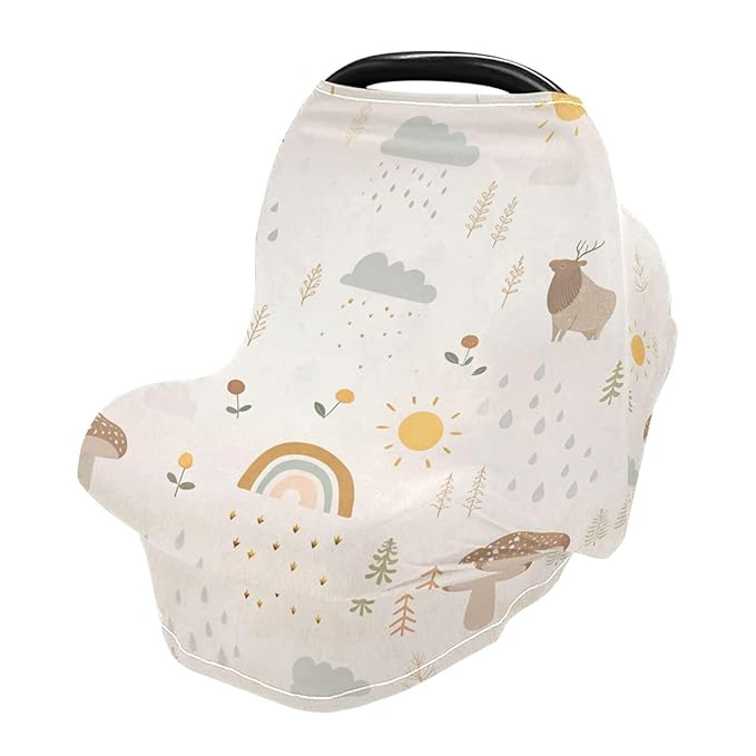 Kigai Mushroom Rainbow Baby Car Seat Covers for Newborn, Breathable Nursing Cover for Breastfeeding Moms, Baby Stroller/Shopping Cart/Stretchy Carseat Cover for Boy & Girl