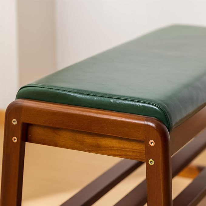 Solid Wood Shoe Bench, 2-Tier Entryway Bench with Cushion and Flip-Open Storage Box, Mid-Century Modern Shoe Bench Rack for Hallway, Mudroom(Green, 21.65'')