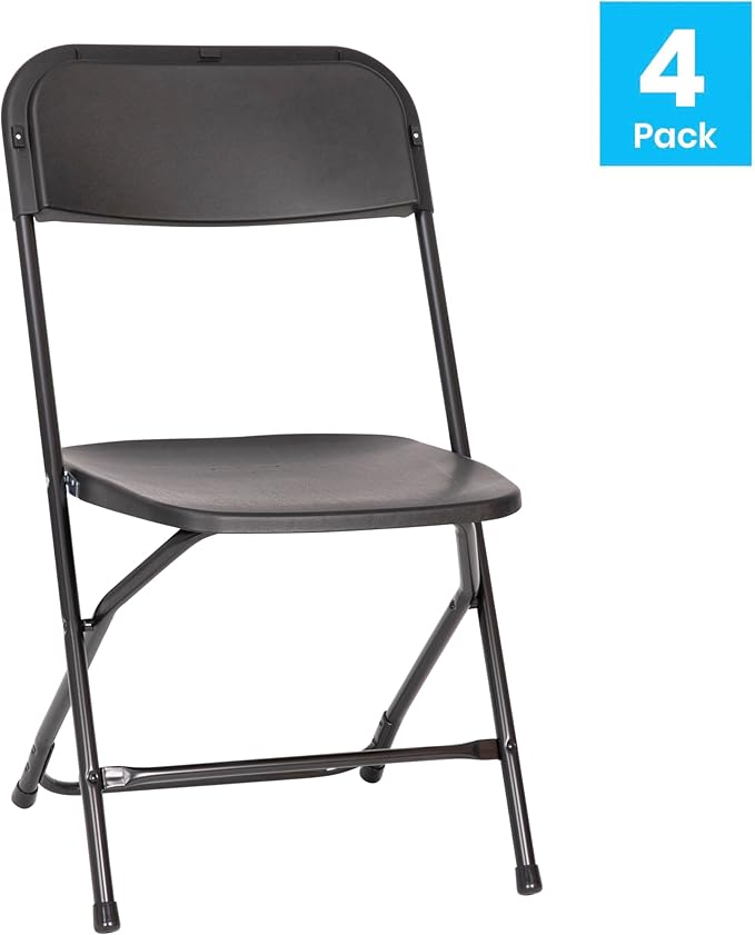 Flash Furniture Hercules Series Big & Tall Stackable Plastic Folding Chairs, Extra Wide Commercial Event Seats, Set of 4, Black