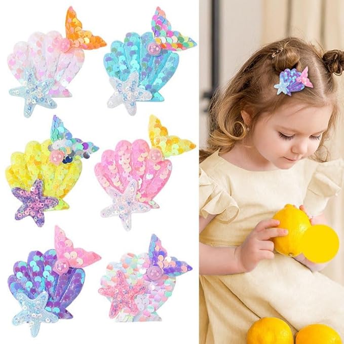 Enchanting Mermaid-Shaped Sequin Hair Clips for Kids - 6 Color Options! (colorful)