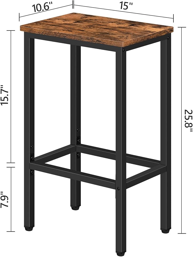 Bar Stools, Set of 2 Bar Chairs, Kitchen Breakfast Bar Stools with Footrest, 25.8" Dining Stools, Rectangular Industrial Bar Chairs, for Dining Room, Kitchen,Rustic Brown BAHR0101Z