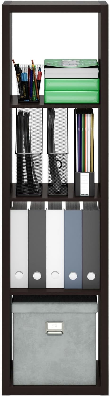 Furinno Cubicle Open Back Decorative Verticle Cube Storage Organizer, 4-Cube, Black Dark Oak