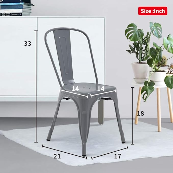 FDW Dining Chairs Set of 4 - Indoor/Outdoor, Metal, 18 Inch Seat Height, 330LBS Weight Capacity, Stackable, Restaurant & Bar Chairs