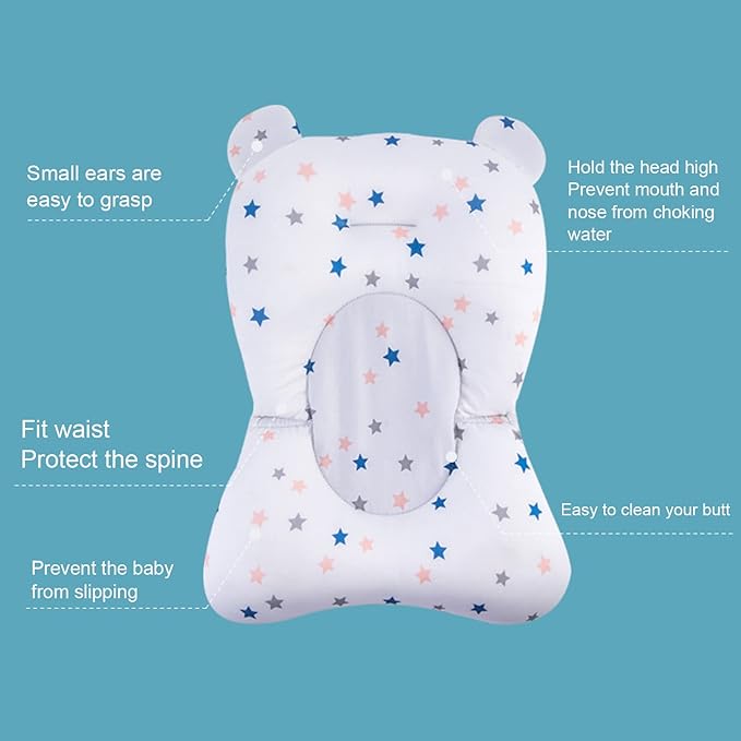 Baby Bath Seat Cushion Floating Safe Foldable Adjustable Infant Bath Supporter for Newborn Blue Bear, Supports Baby Body, Safety to Use, Easy to Clean, Odorless Material, Optimal (White Stars)