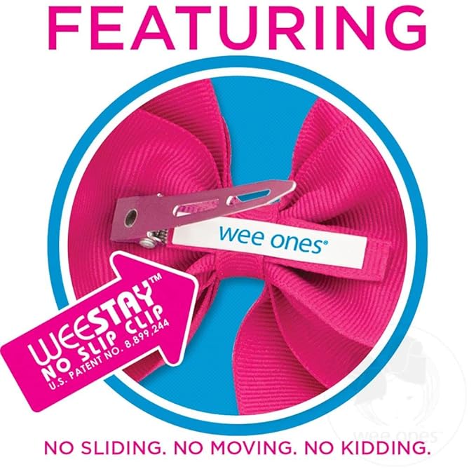 Wee Ones Girls 2 Pack Grosgrain Hair Bows with Plain Wrap Centre on a Wee Stay No Slip Clip, Small, Light Pink