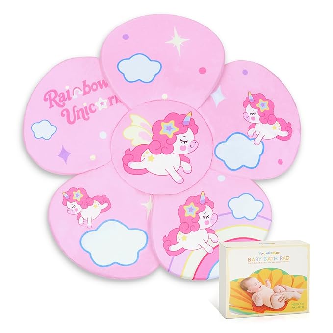 Baby Bath Cushion - Newborn & Infant Lotus Bath Flower Baby with Soft Cover - Travel Bathtub Insert Pad for Kitchen Sink, Shower & Tub - Flower Bathing Pillow with Patented Comfort & Support (Unicorn)