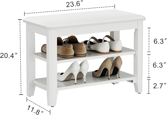 Wood Shoe Rack Bench for Entryway, 2 Tier Shoe Rack for Front Door Entrance, Shoe Bench with Shoe Storage for Entryway, Bedroom, 23.6"