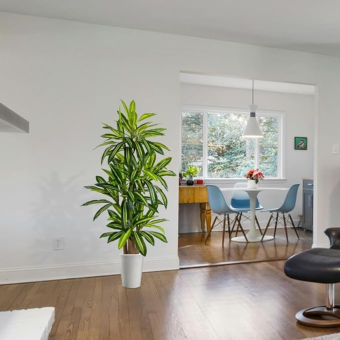 Artificial Dracaena Tree 6ft, Fake Yucca Plant with White Planter and Lifelike Leaves, Faux Dracaena Tall Floor Trees for Home Office Garden Décor