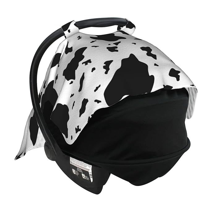 Personalized Cow Stripes Baby Car Seat Canopy for Babies with Name, Customize Stroller Car Seat Covers for Boys Girls, Minky Nursing Carseat Cover for Breastfeeding, Car Seat Canopies for Newborn