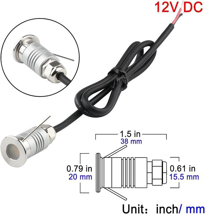 LED Mini In-Ground Starlight, 1W 12V DC Low Voltage Recessed Well Light, IP67 Waterproof, Buried Underground Marker Outdoor Landscape Lighting,Warm White 3000K (12V DC, 1 Pack)