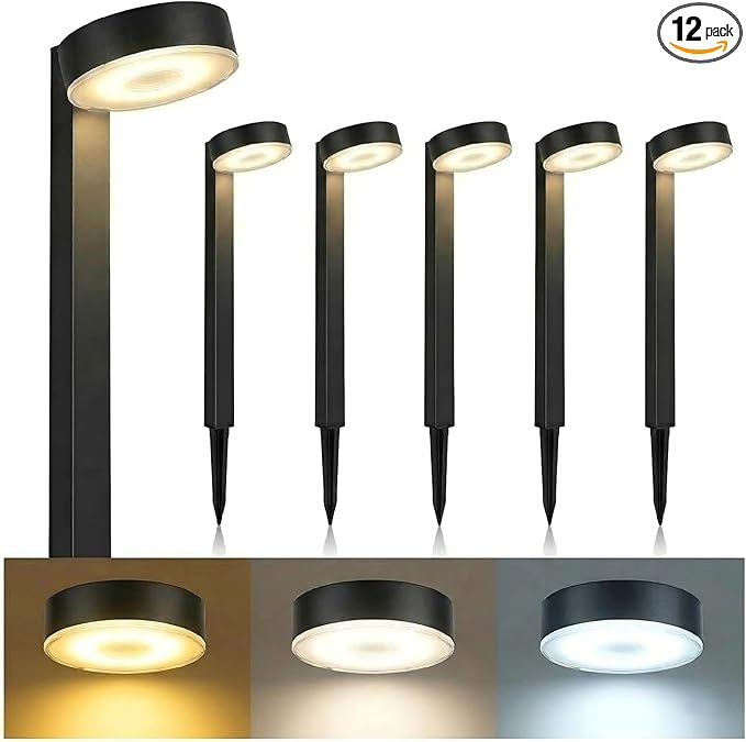 Upgraded Solar Pathway Lights Outdoor Waterproof - 12 Pack 3 Color Temperature Solar Garden Lights (Warm /Neutral/Cool White), Enhanced Brightness LED Landscape Lighting for Yard, Lawn, Walkway.