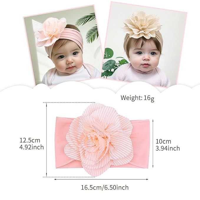 Large Flower Elastic headband for Baby Girl Infant Soft Fabric Chiffon Floral Hairband Toddler Newborn Christening Baptism Hair Accessories (Flower 1 - Rose Pink, Elastic)