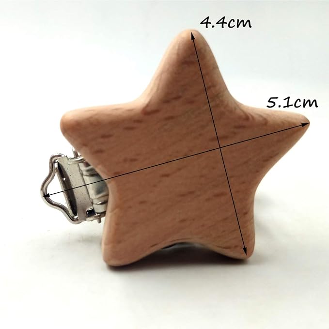 20pcs Natural Wood Suspender Pacifier Clips Cute Beech Wooden Animal Star Shape Clips Charm DIY Beading Pacifier Chain Accessory