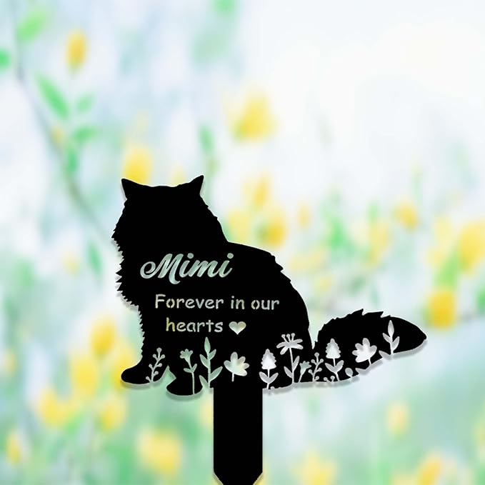 Custom Fluffy Memorial Stake Sign - Metal Cat Grave Marker - Personalized Name Remembrance Yard Stake - Pet in Heaven