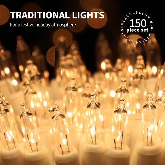 150LIGHTS WARM WHITE Extra-Bright With End Connectors Christmas Decorative Lights 9.72m UL Certified Mini String Light Set Waterproof for Home Garden Holiday Christmas Tree Party Patio Wedding