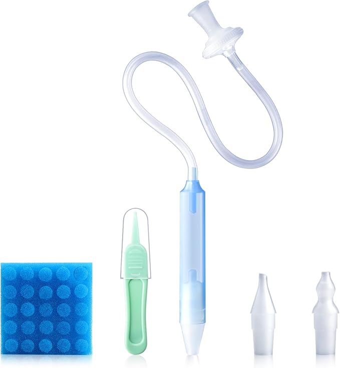 Baby Nasal Aspirator with 25 Hygiene Filters 2 Silicone Tips with Nose Cleaning Tweezer