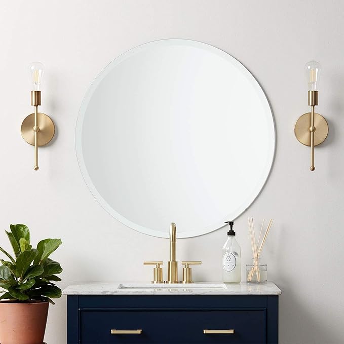 KOHROS Frameless Round Bathroom Mirror for Over Sink 24" x 24" Circle Mirror Beveled Edge Wall Mirror for Bathroom Vanity Entryway Bedroom