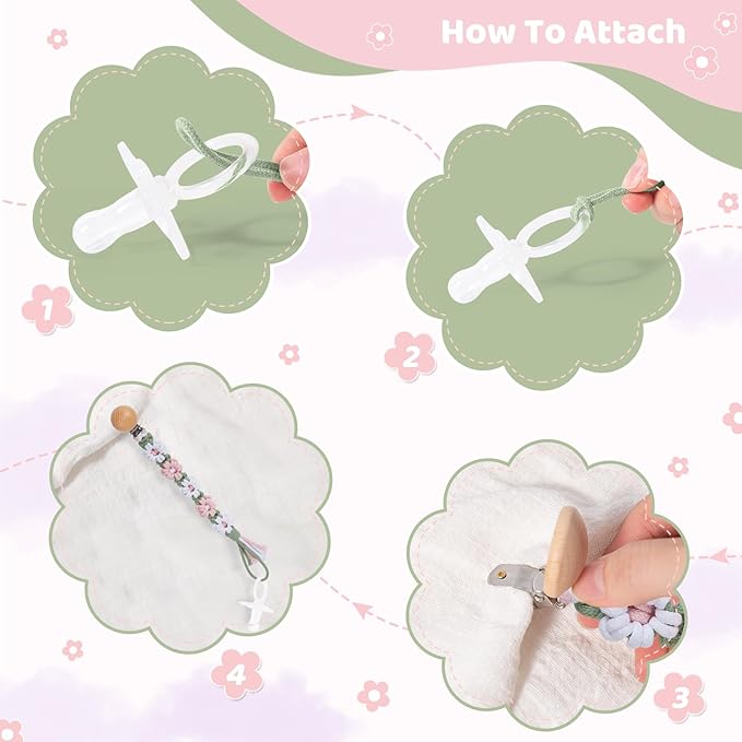 Pacifier Clip for Boys Girls Floral Daisy Macrame Baby Paci Clip Pacifier Holder Leash Boho Wooden Clips Handmade Braided Cotton Binky Clips (1pack:Misty Rose)