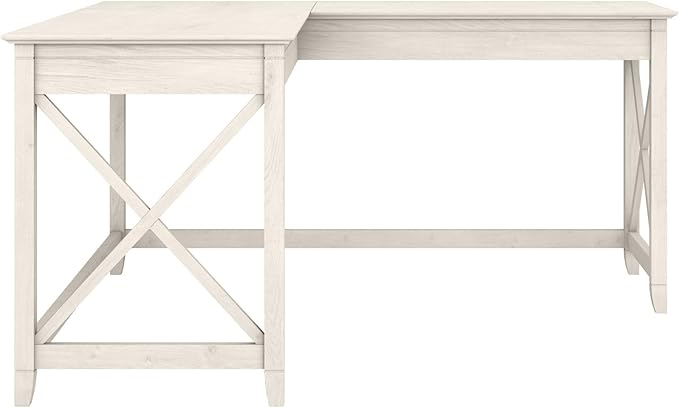 Bush Furniture Key West 60W Modern Farmhouse L Shaped Desk in Linen White Oak | 60-Inch Corner Table for Home Office